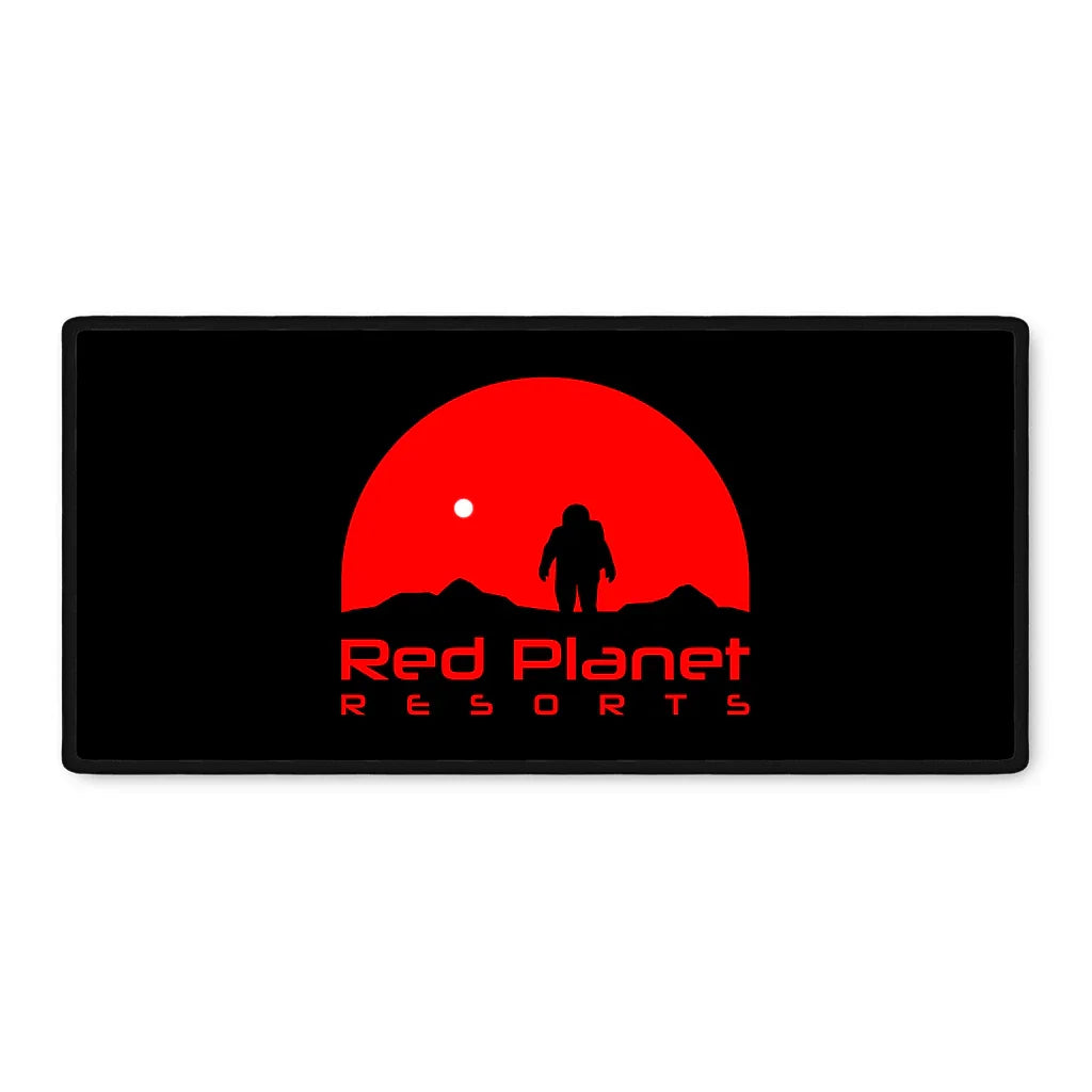 Red Planet Resorts logo with an astronaut silhouette in front of a red sun and mountain landscape