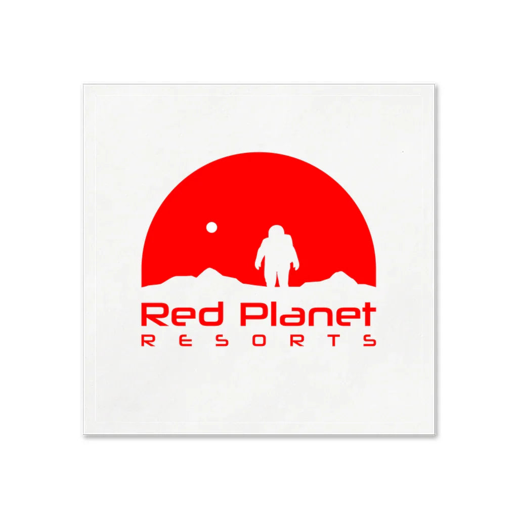 Red Planet Resorts logo with red sun, astronaut silhouette, and mountainous landscape