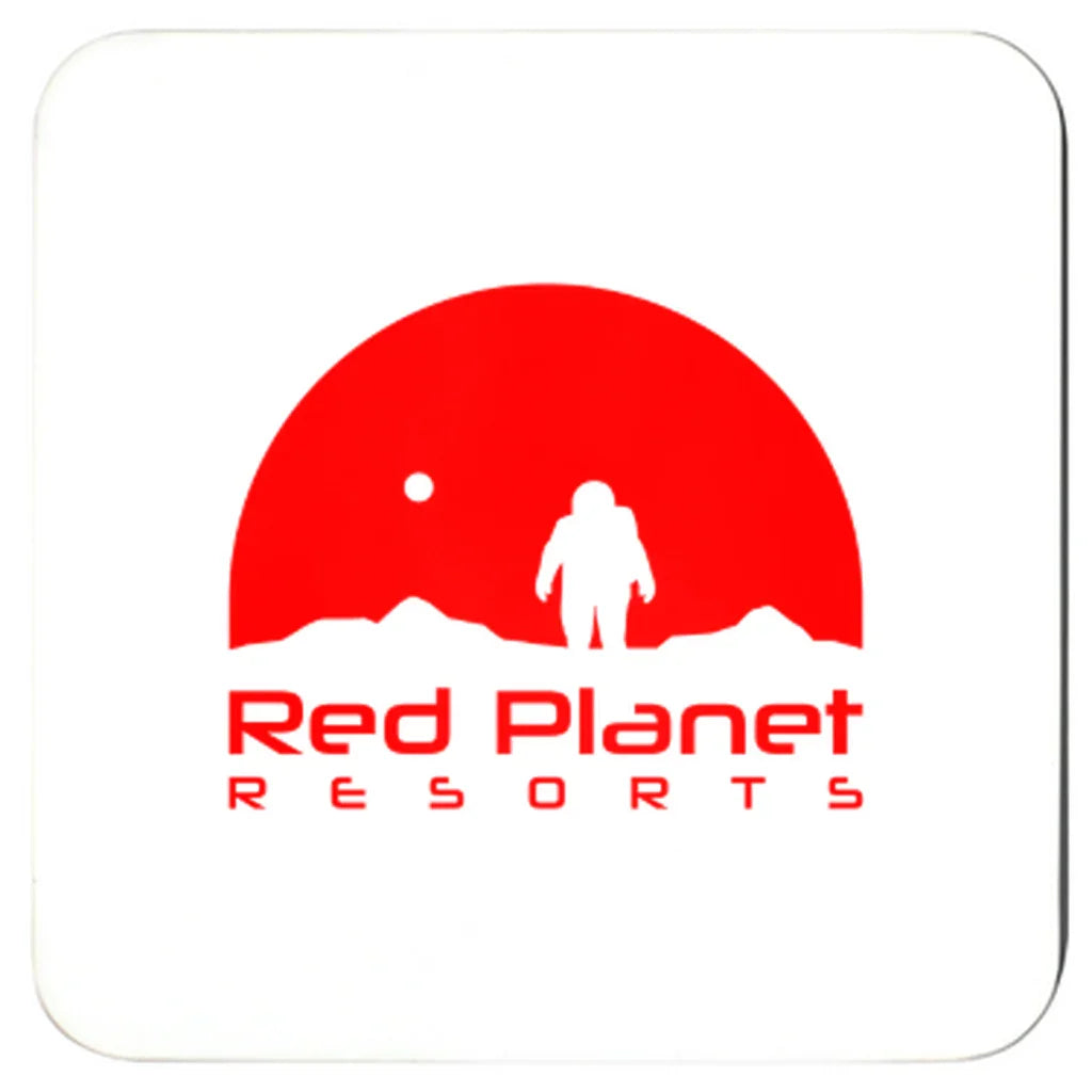 Red Planet Resorts logo with astronaut silhouette and red planet landscape graphic
