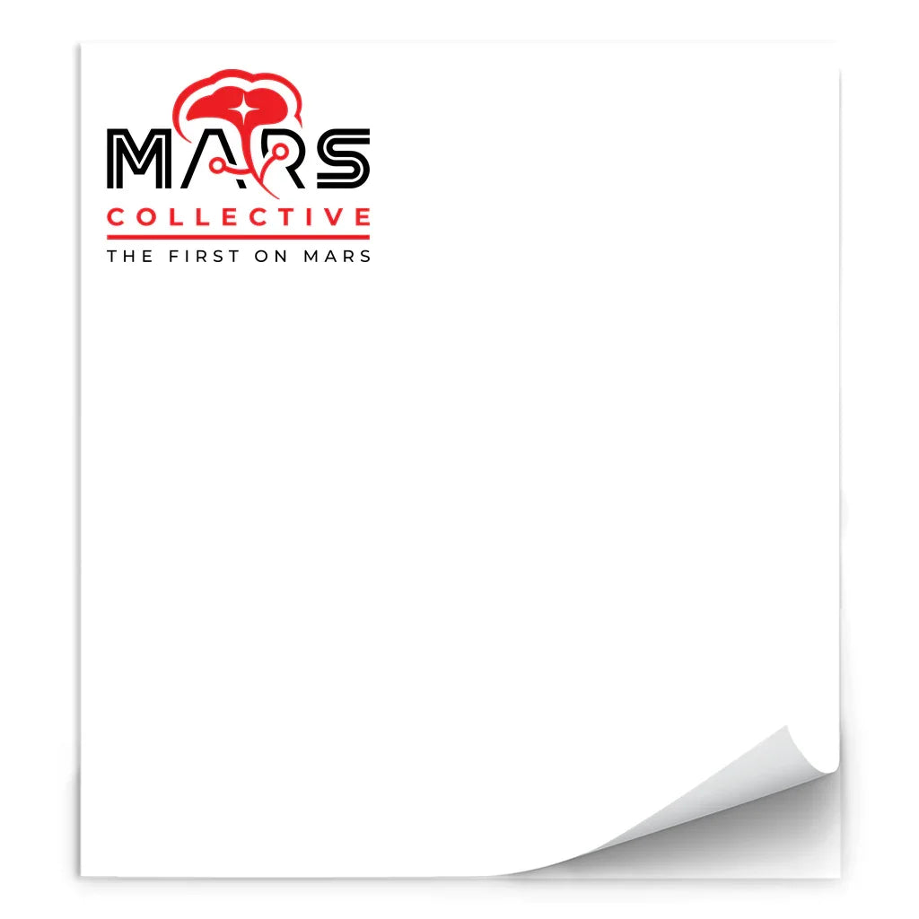 Mars Collective logo with red brain and star icon, tagline The First on Mars on blank page