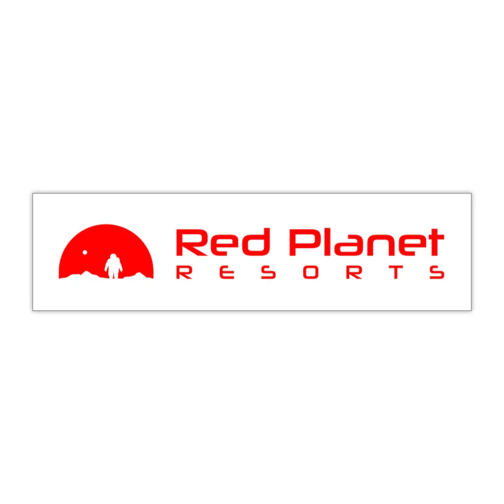 Red Planet Resorts logo with red silhouette of astronaut on rocky surface under a red sun