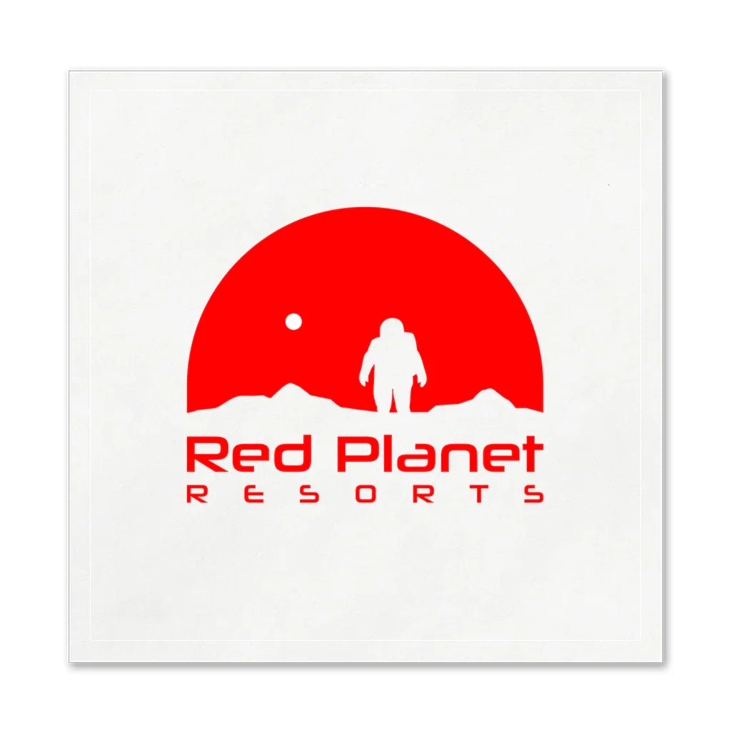 Red Planet Resorts logo with red sun, astronaut silhouette, and stylized rocky landscape