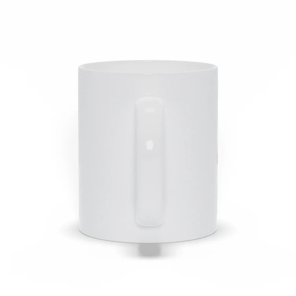 Plain white ceramic mug with handle, isolated on white background